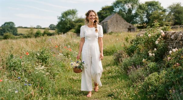 Élégance estivale en combi pantalon blanche champêtre